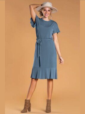 Brigitte Brianna Blue Venice Ruffle-Hem Dress, size M